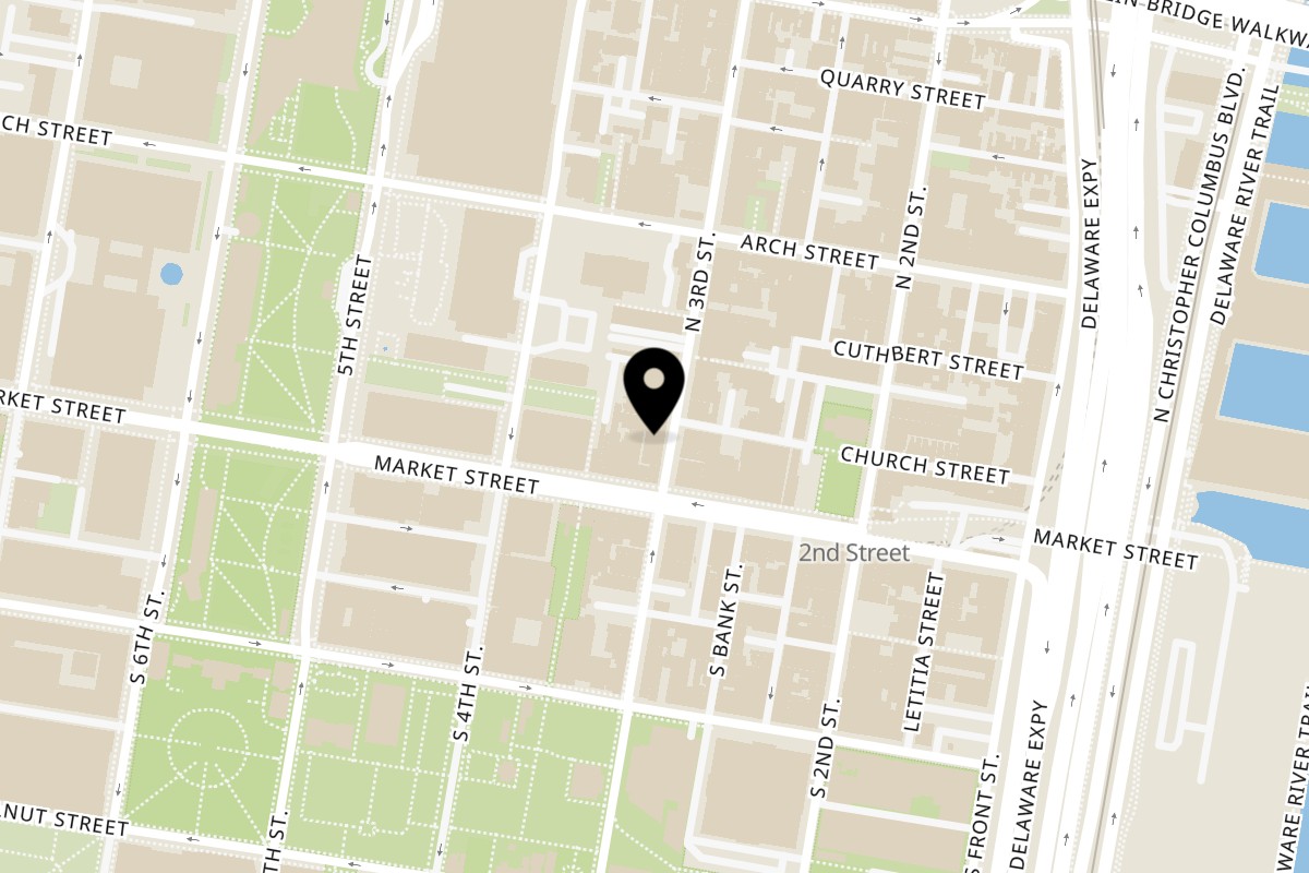 Map showing the location of Masala Fusion Indian Restaurant on 14 N 3rd St in Philadelphia